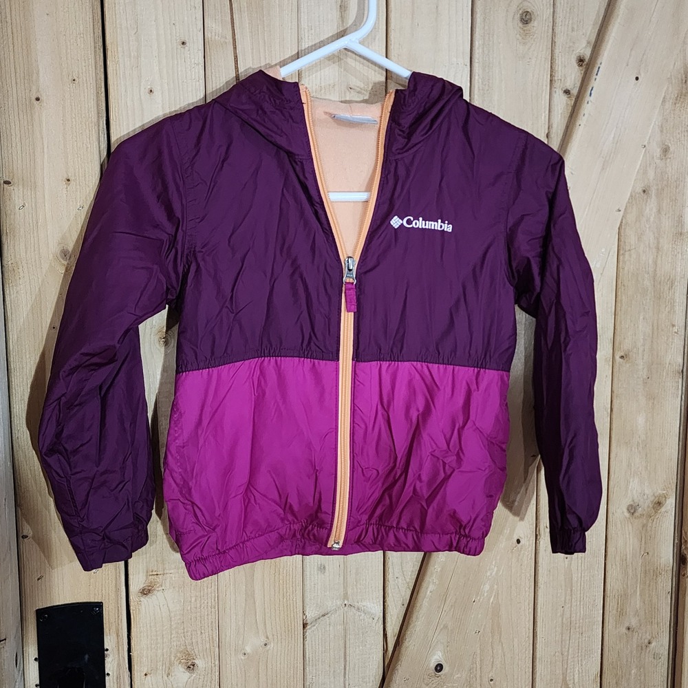 Columbia Kids Purple Magenta Fleece Lined Hooded Windbreaker Jacket Size XS 6/7